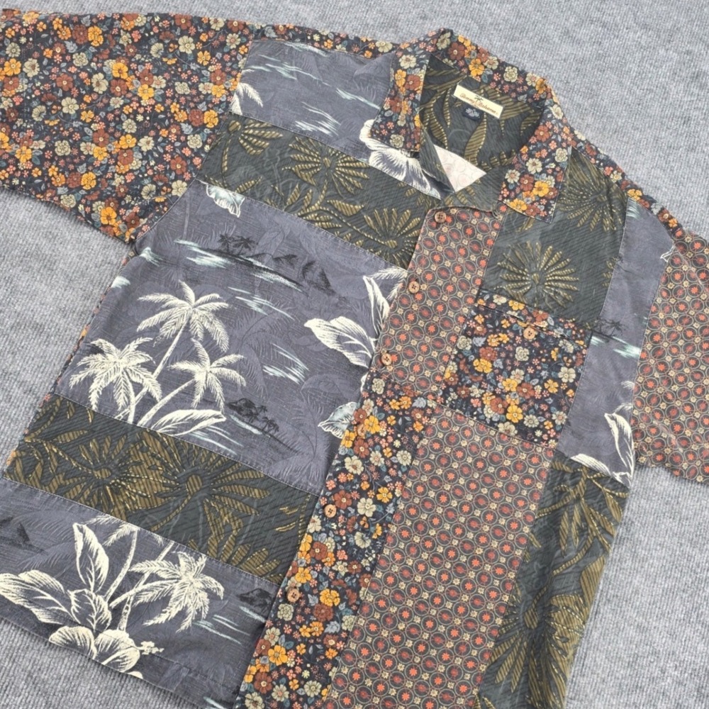 Tommy Bahama Relax Mens XL Silk Patchwork Tropical Floral Short Sleeve Shirt